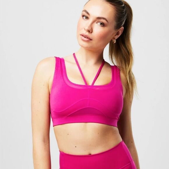 Fabletics Motion365+ Mesh Medium Impact Sports Bra Jazzercise Pink XS NWT in pkg - Picture 1 of 7